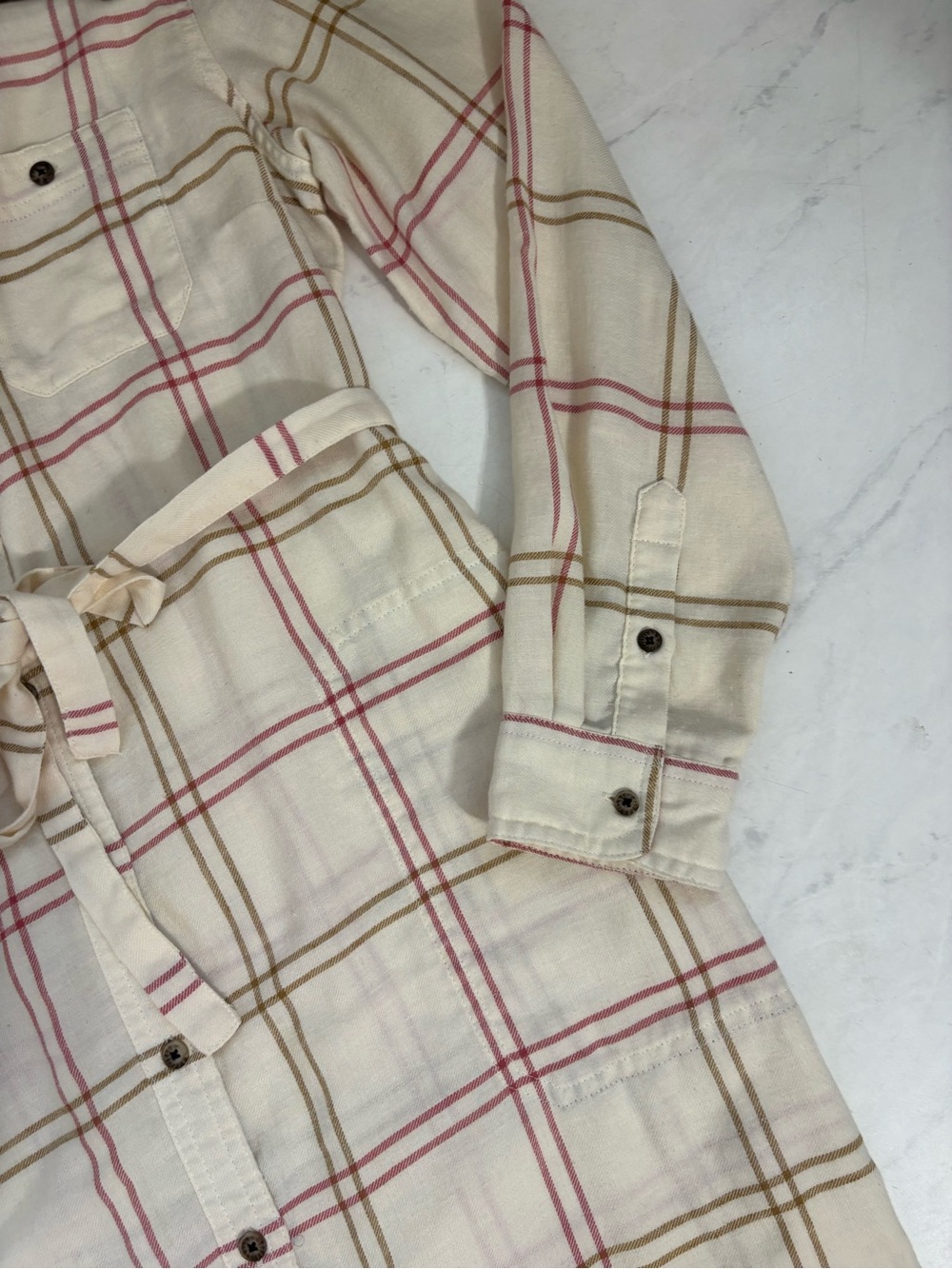 Toad & Co Size Medium Ivory Pink Plaid Button Up Mini Dress Granola Western - Picture 5 of 7